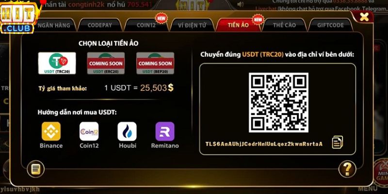 Các bước nạp tiền Hitclub cơ bản